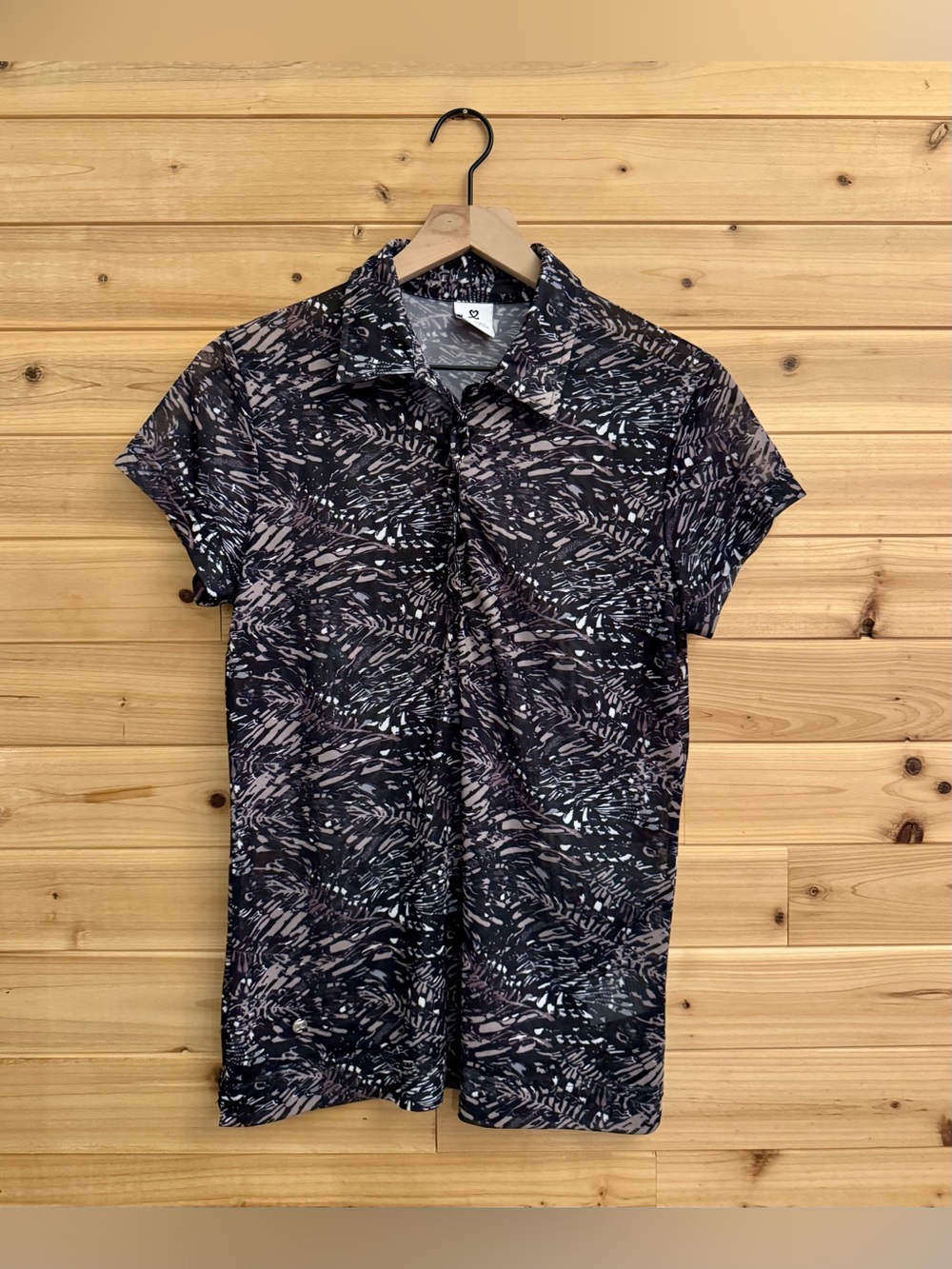 Daily Sports Large Mesh Abstract Print Black & Gray Golf Polo Summer Activewear